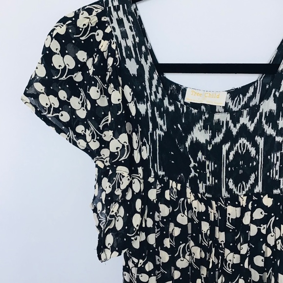 TREE CHILD size 8 short sleeved chiffon shift dress in black, white and cream - Picture 3 of 8